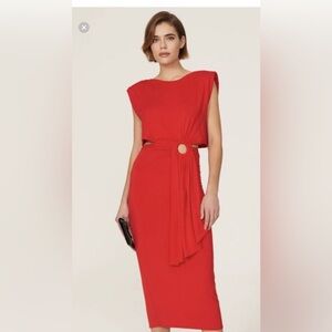 Red semi cropped open back 3/4 length dress by Steve Madden